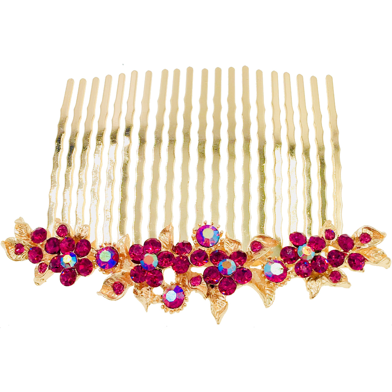 Gypsophila Flower Cluster Hair Comb Swarovski Crystal Vintage Simple gold base Rose Pink, Hair Comb - MOGHANT