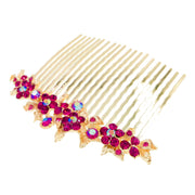 Gypsophila Flower Cluster Hair Comb Swarovski Crystal Vintage Simple gold base Rose Pink, Hair Comb - MOGHANT