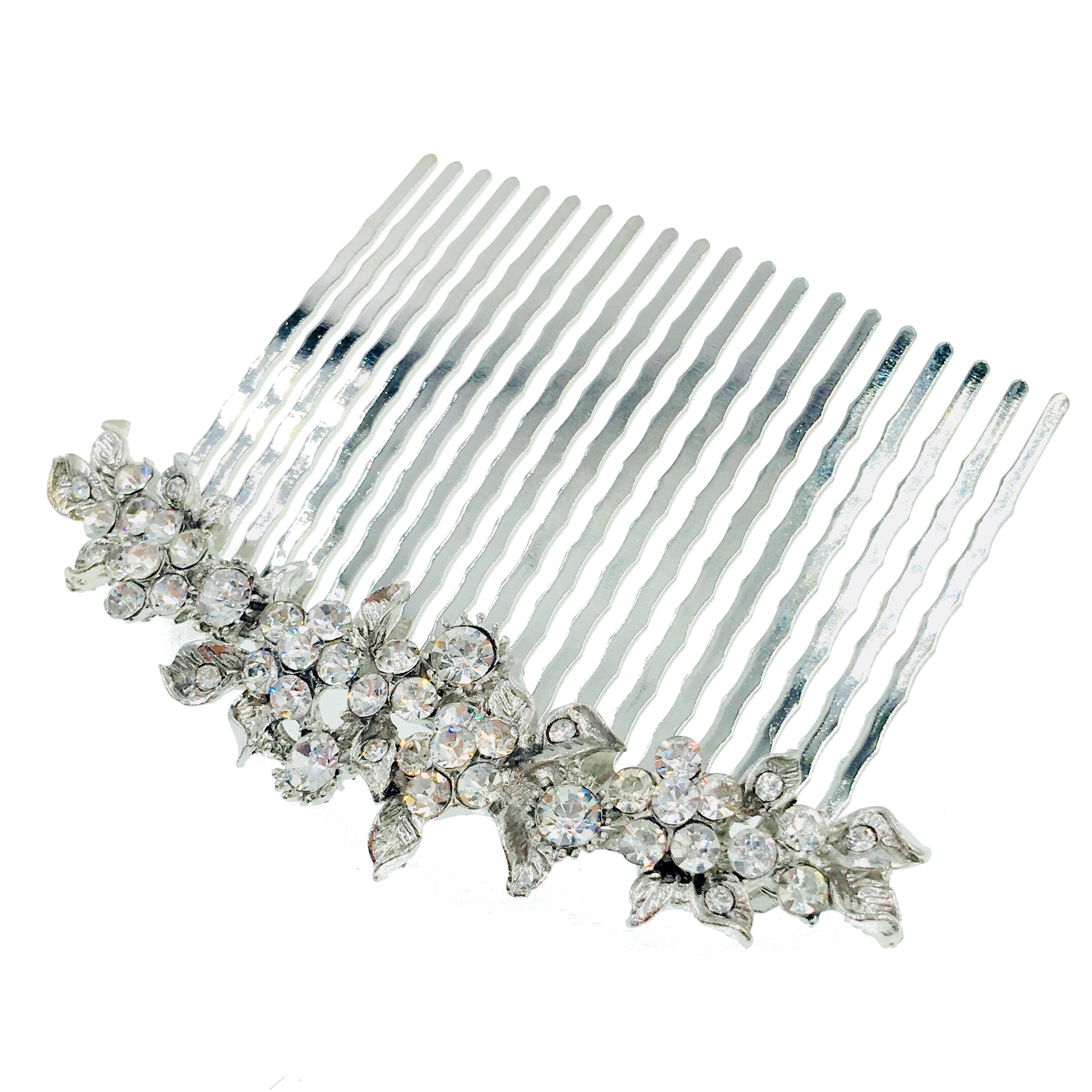 Gypsophila Flower Cluster Hair Comb Swarovski Crystal Vintage Simple silver base Clear, Hair Comb - MOGHANT