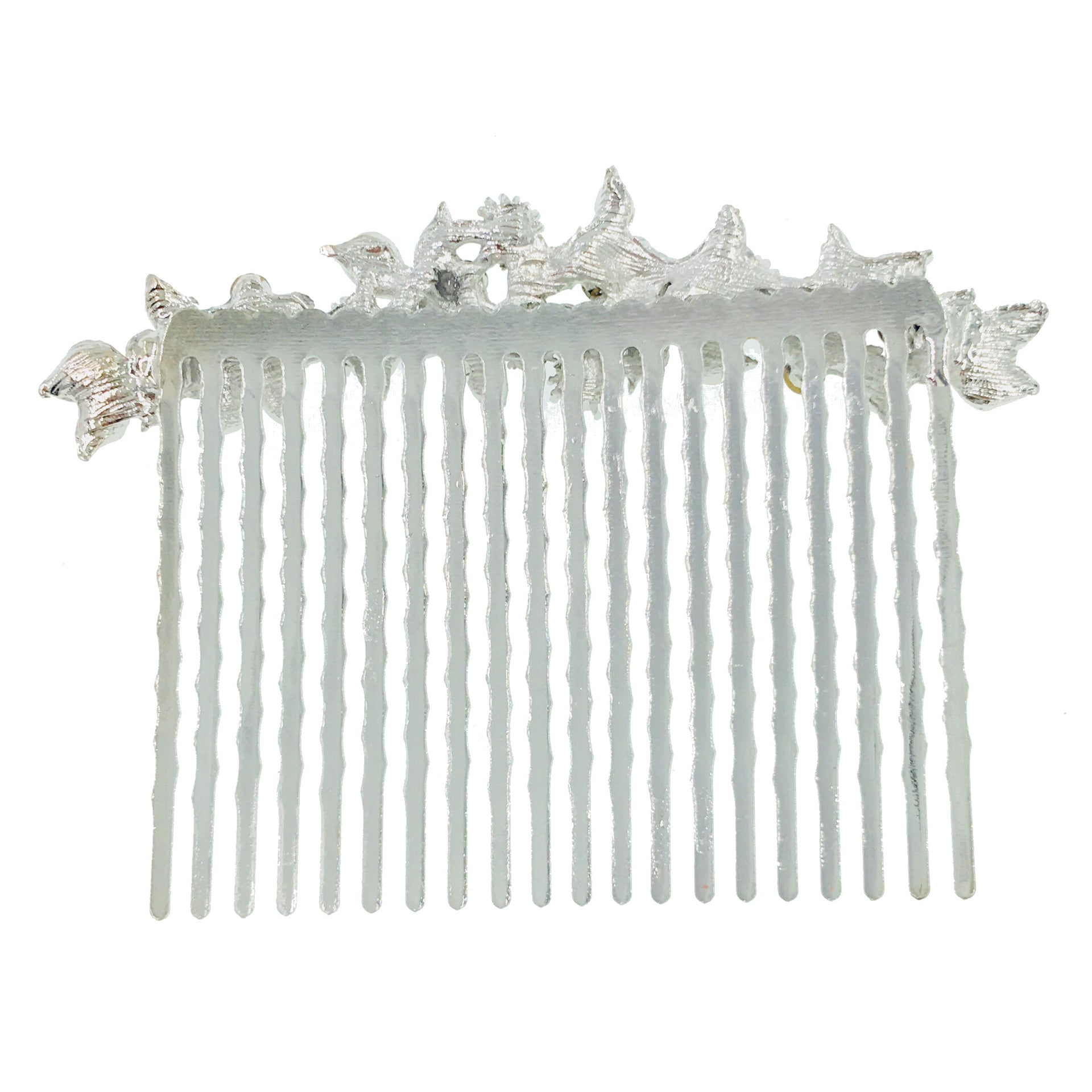 Gypsophila Flower Cluster Hair Comb Swarovski Crystal Vintage Simple silver base Black, Hair Comb - MOGHANT