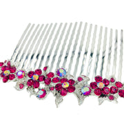 Gypsophila Flower Cluster Hair Comb Swarovski Crystal Vintage Simple silver base Rose Hot Pink, Hair Comb - MOGHANT