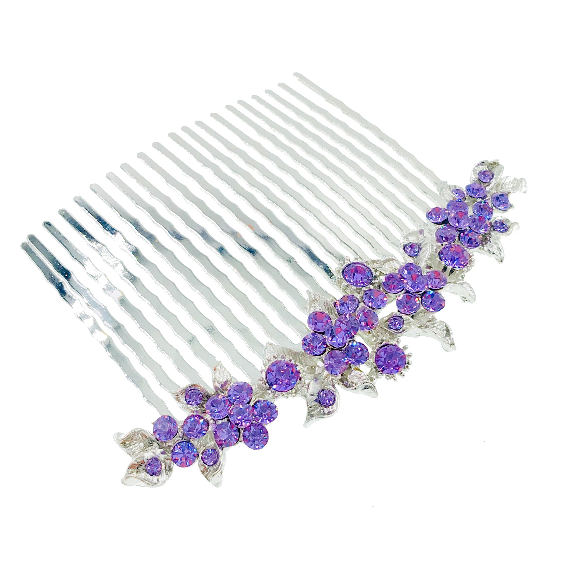 Gypsophila Flower Cluster Hair Comb Swarovski Crystal Vintage Simple silver base Purple, Hair Comb - MOGHANT