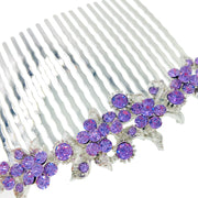 Gypsophila Flower Cluster Hair Comb Swarovski Crystal Vintage Simple silver base Purple, Hair Comb - MOGHANT
