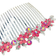 Gypsophila Flower Cluster Hair Comb Swarovski Crystal Vintage Simple silver base Pink, Hair Comb - MOGHANT