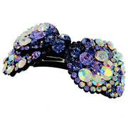 Round Bow Barrette Handmade use Swarovski Crystal fabric base AB Purple, Barrette - MOGHANT