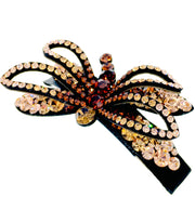 Dragonfly Barrette Handmade use Swarovski Crystal black Fabric base Amber Brown, Barrette - MOGHANT