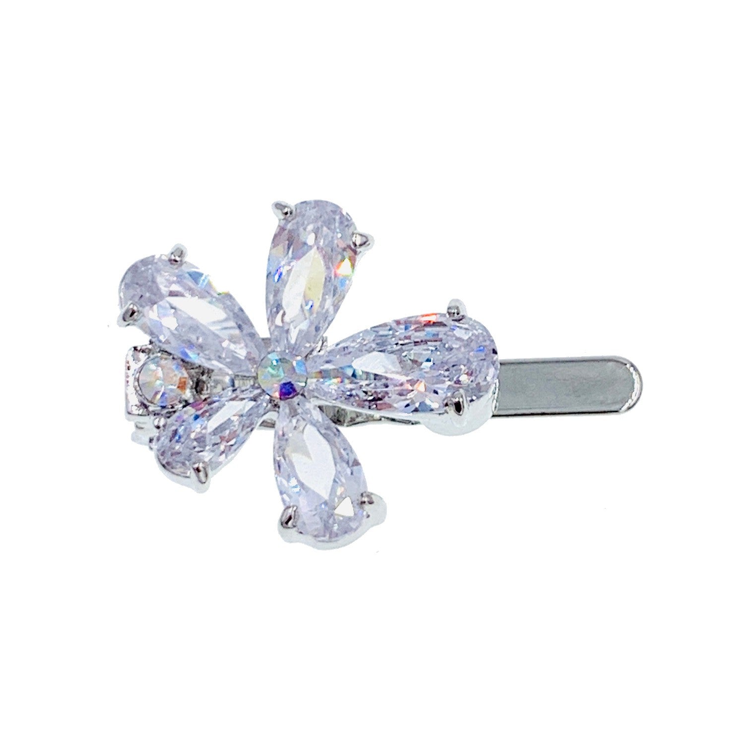 Parnassia Flower Magnetic Hair Clip Cubic Zirconia CZ Crystal Small Barrette, Magnetic Clip - MOGHANT