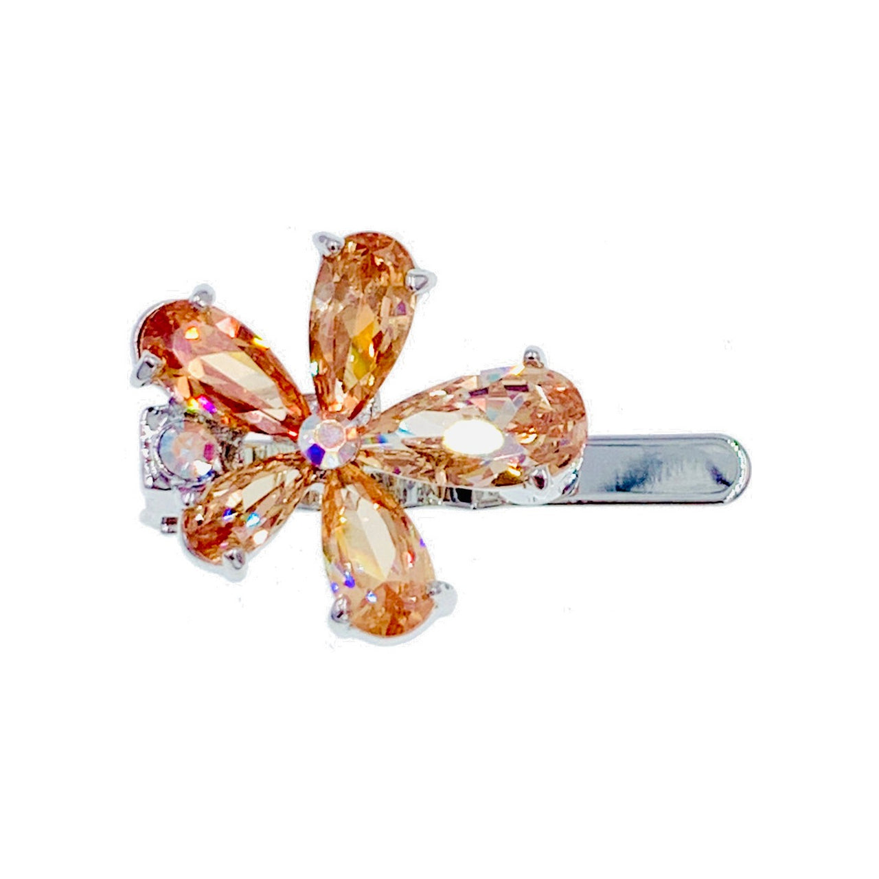 Parnassia Flower Magnetic Hair Clip Cubic Zirconia CZ Crystal Small Barrette, Magnetic Clip - MOGHANT