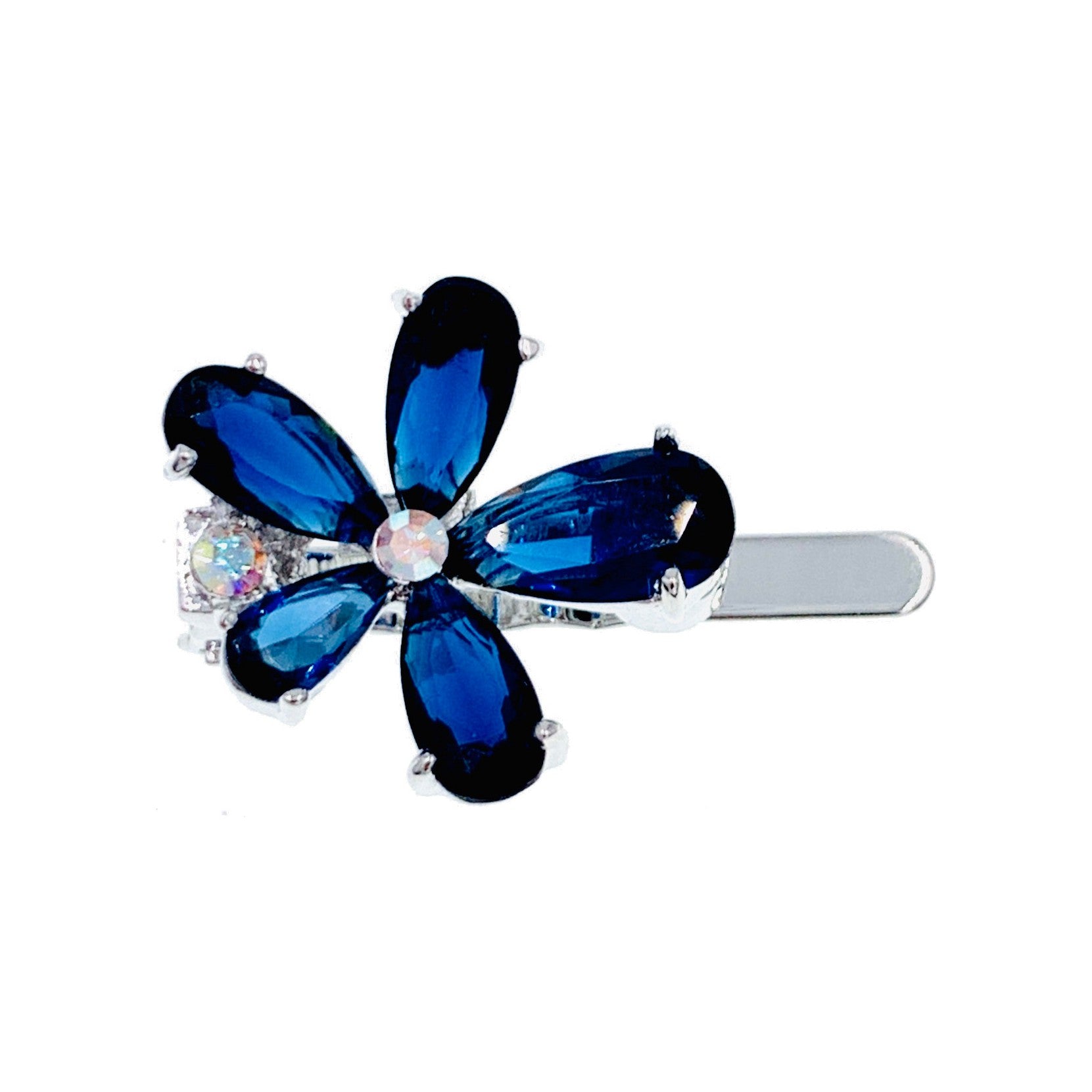 Parnassia Flower Magnetic Hair Clip Cubic Zirconia CZ Crystal Small Barrette, Magnetic Clip - MOGHANT