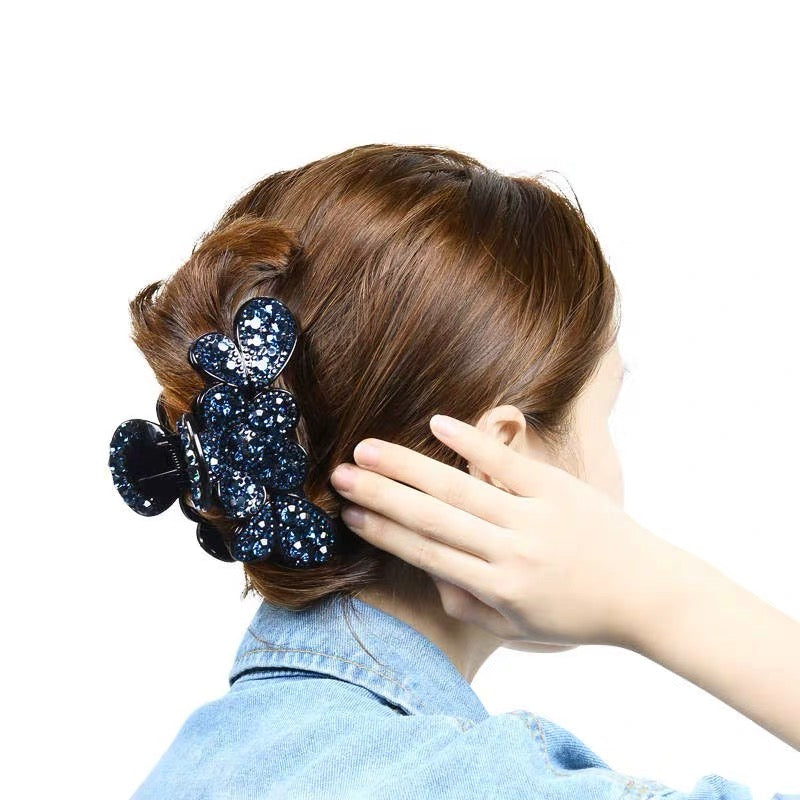 Nicolette Handmade Large Acrylic Flower Hair Claw JAW Rhinestone Crystal Hot Pink Blue Grey Nave AB Brown, Hair Claw - MOGHANT