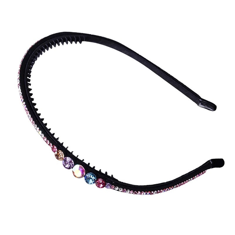 Adrienne Simple Handmade Leather Base with Rhinestone Crystals Headband Hairband Prom Party Gift Hot Pink  Silver Grey Nave Blue Rainbow AB, Headband - MOGHANT