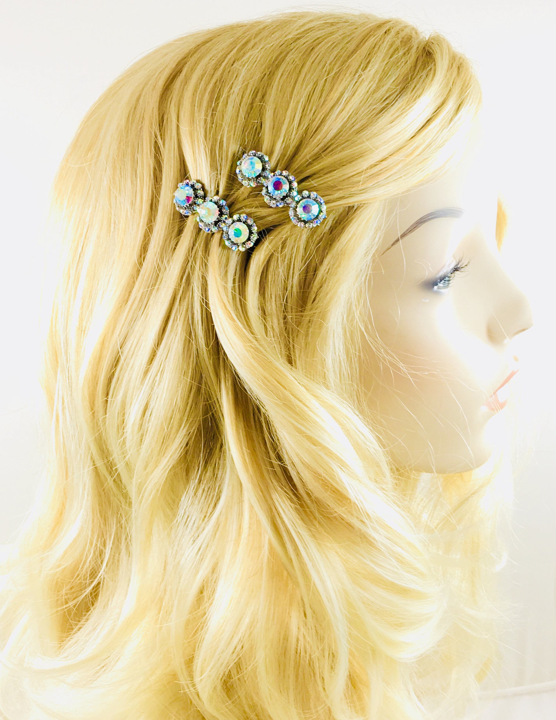 Sunflower Trio Magnetic Hair Clip use Rhinestone Crystal silver base, Magnetic Clip - MOGHANT