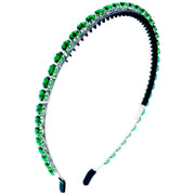 Charline Glam Leaf Headband Hairband use Cubic Zirconia CZ Crystal Gemstone Emerald Green Sapphire Blue Navy Hot Pink Champagne Rose Gold Silver, Headband - MOGHANT