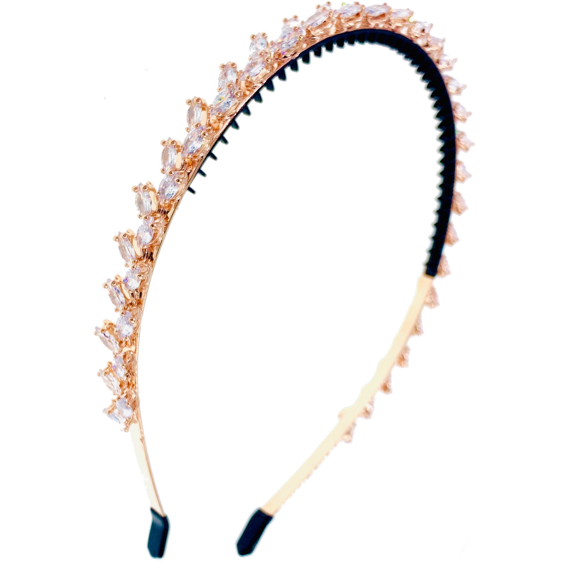 Cipriana Glam Leaf Headband Hairband use Cubic Zirconia CZ Crystal Gemstone Emerald Green Sapphire Blue Navy Hot Pink Champagne Rose Gold Silver, Headband - MOGHANT
