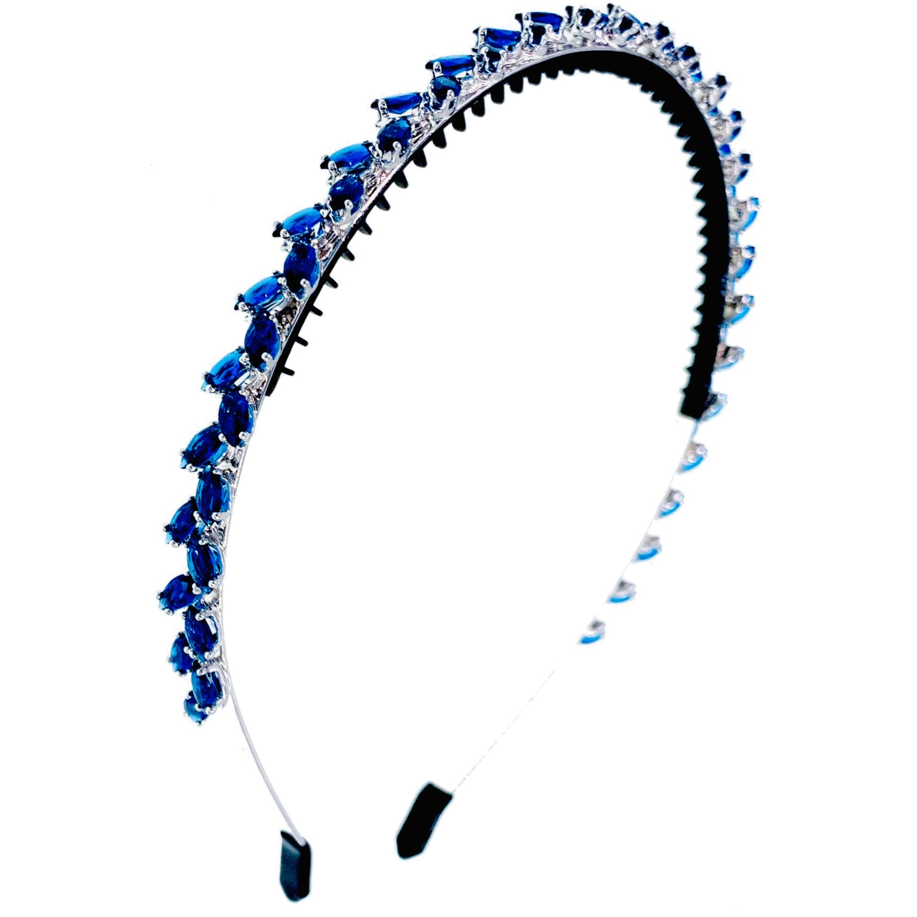 Cipriana Glam Leaf Headband Hairband use Cubic Zirconia CZ Crystal Gemstone Emerald Green Sapphire Blue Navy Hot Pink Champagne Rose Gold Silver, Headband - MOGHANT