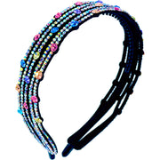Zarya Wide Headband Handmade Faux Leather base use Swarovski Crystals Hairband, Headband - MOGHANT