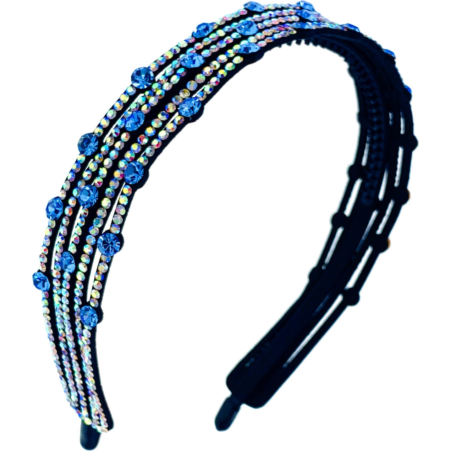 Zarya Wide Headband Handmade Faux Leather base use Swarovski Crystals Hairband, Headband - MOGHANT
