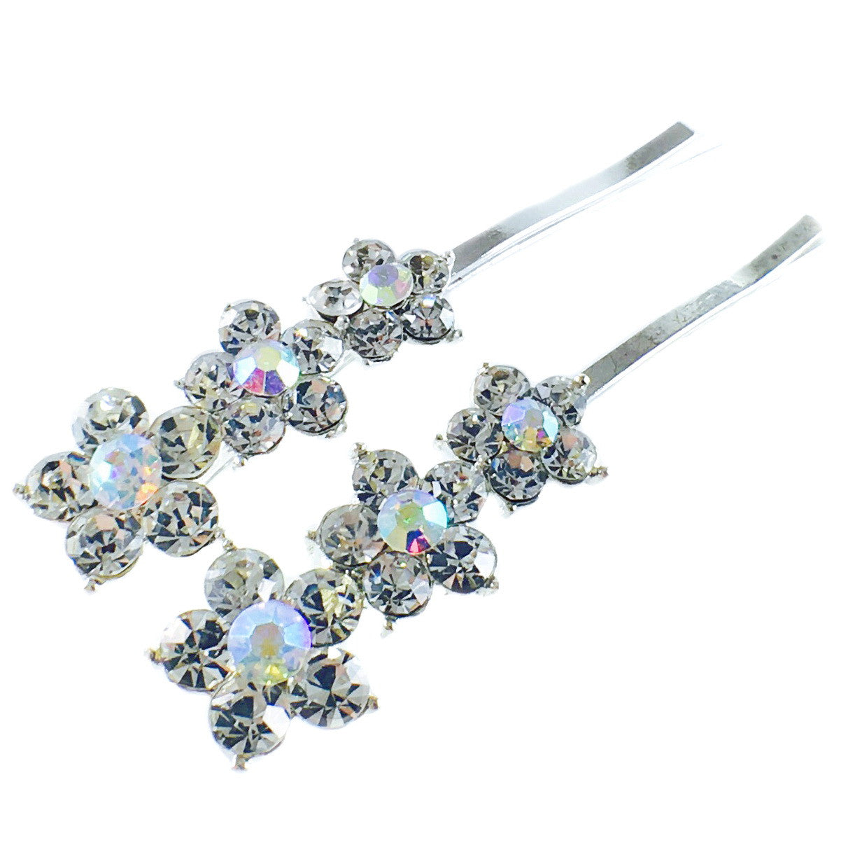 Flower Bobby Pin Pair Rhinestone Crystal (4 colors), Bobby Pin - MOGHANT