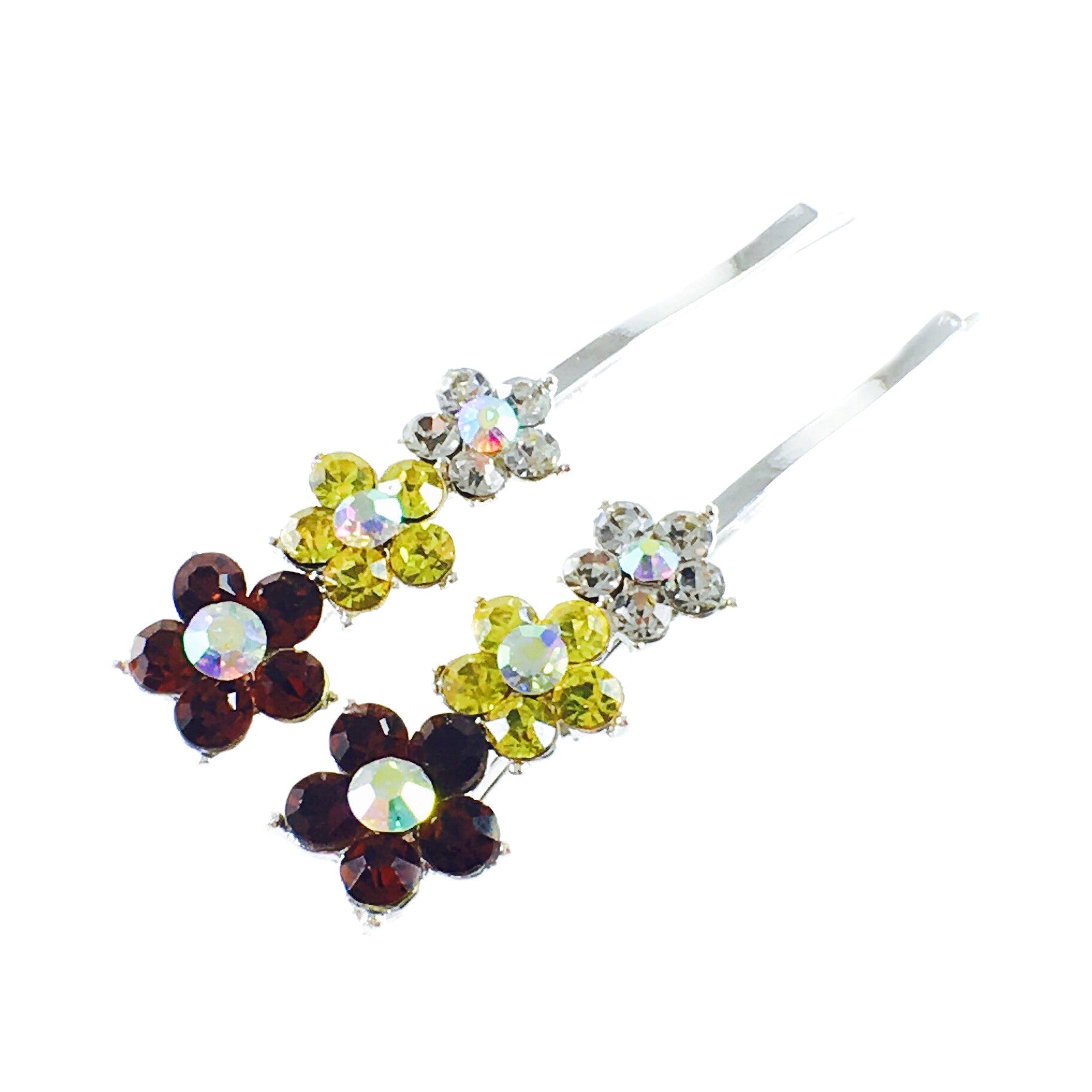 Flower Bobby Pin Pair Rhinestone Crystal (4 colors), Bobby Pin - MOGHANT