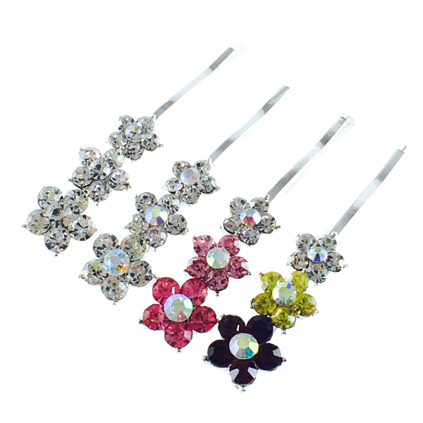 Flower Bobby Pin Pair Rhinestone Crystal (4 colors), Bobby Pin - MOGHANT