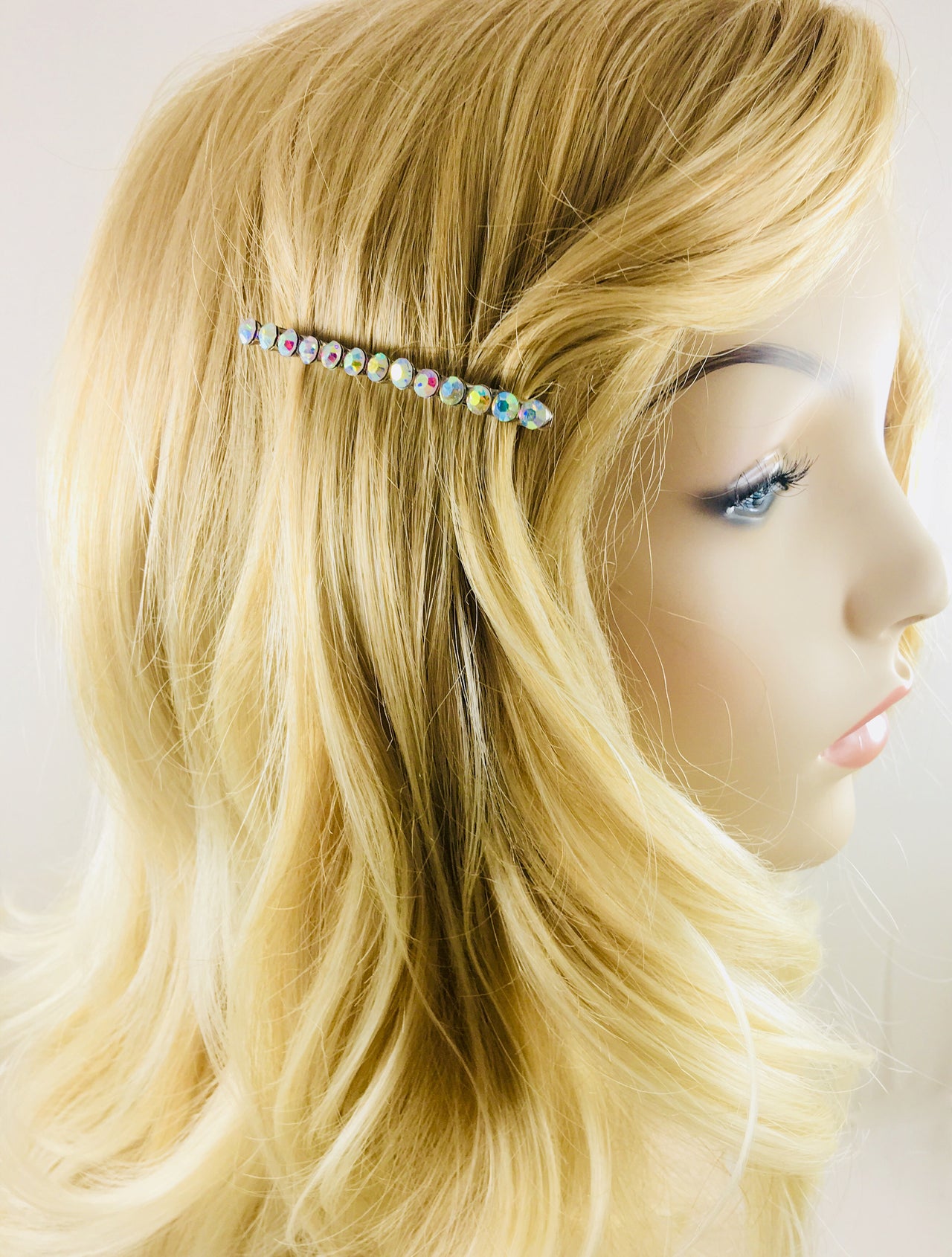 Modern Skinny Long Barrette use Rhinestone Crystal silver base Pink Brown Purple Green Gray Red Clear AB, Barrette - MOGHANT