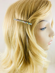 Modern Skinny Long Barrette use Rhinestone Crystal silver base Pink Brown Purple Green Gray Red Clear AB, Barrette - MOGHANT