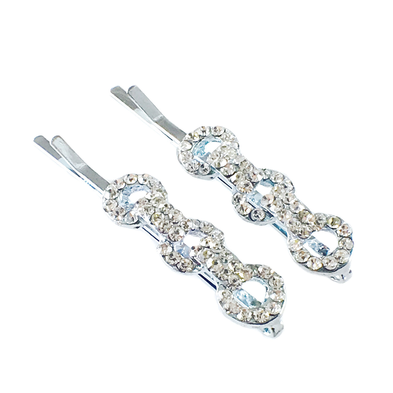 Bobby Pin Pair Rhinestone Crystal Silver Circle, Bobby Pin - MOGHANT