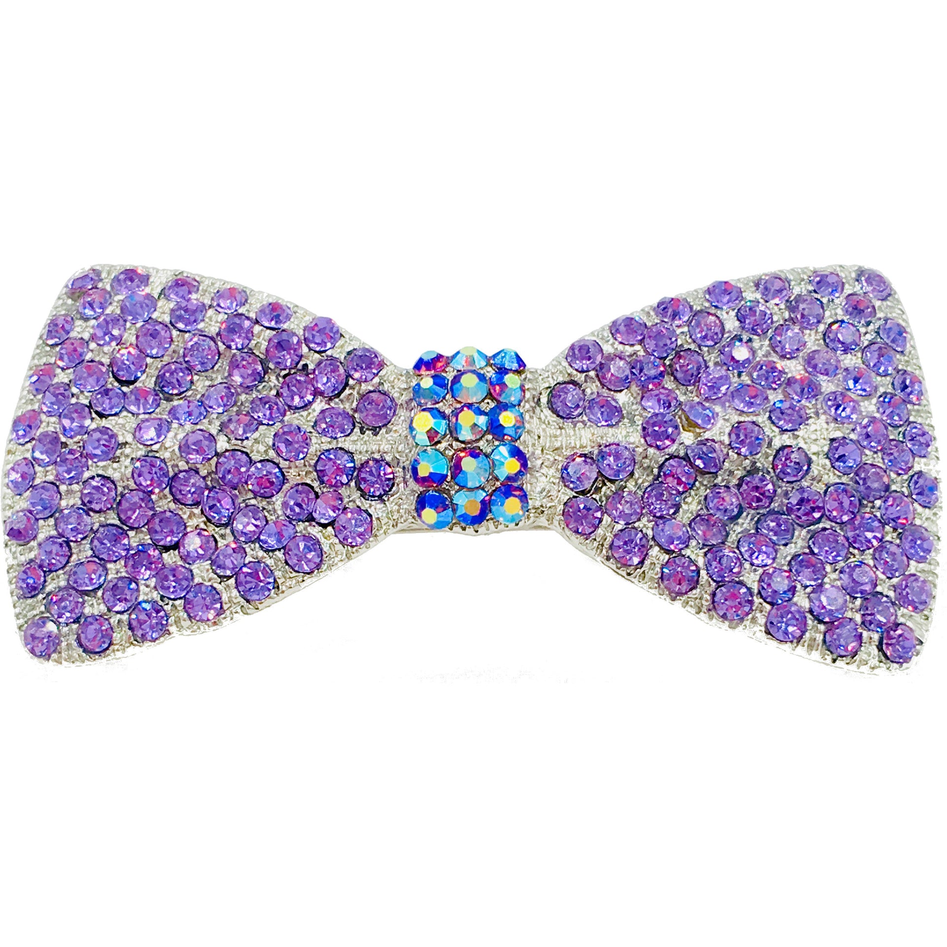 Bow Tie Barrette use Rhinestone Crystal silver base Pink Red Purple Blue Green Brown Clear AB, Barrette - MOGHANT