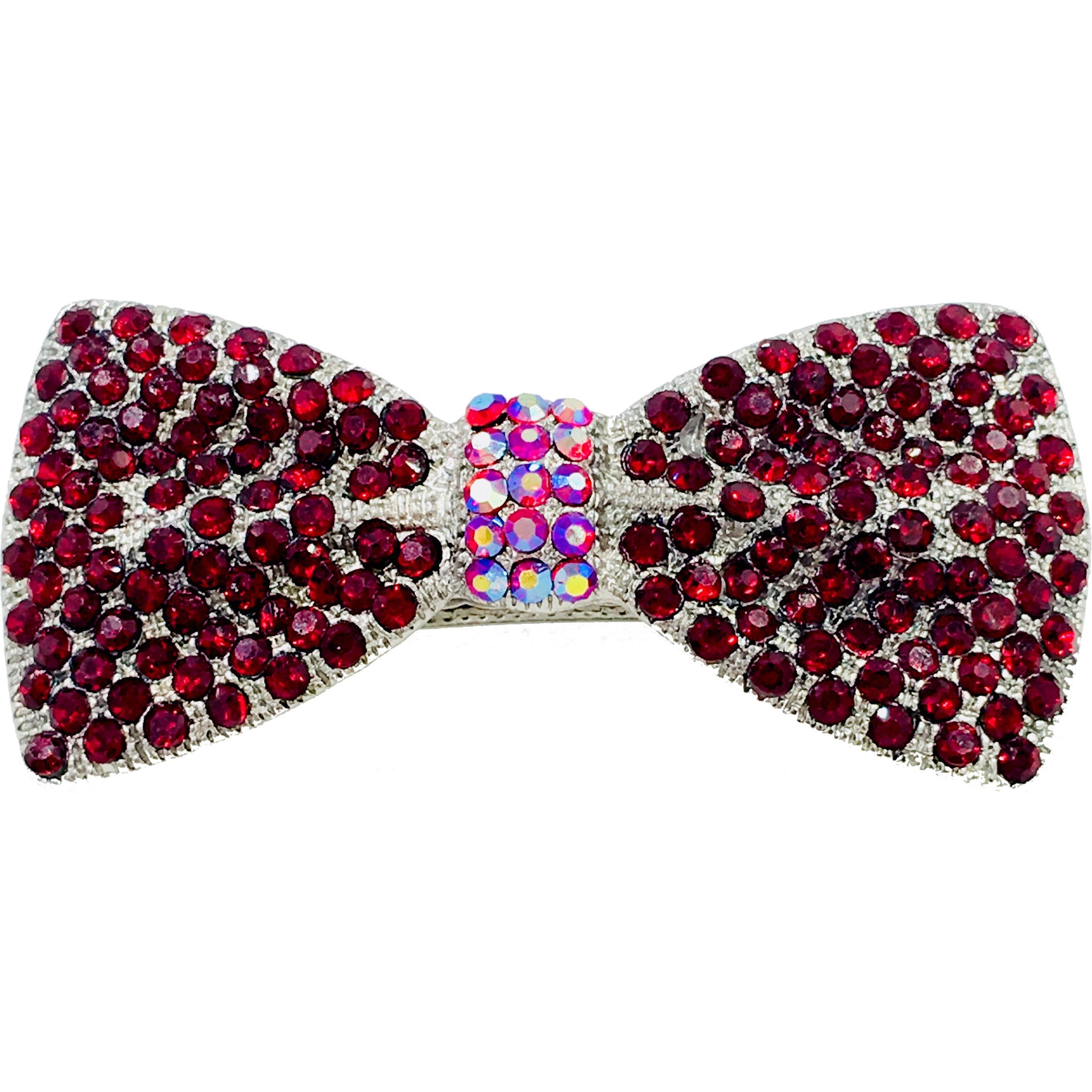 Bow Tie Barrette use Rhinestone Crystal silver base Pink Red Purple Blue Green Brown Clear AB, Barrette - MOGHANT