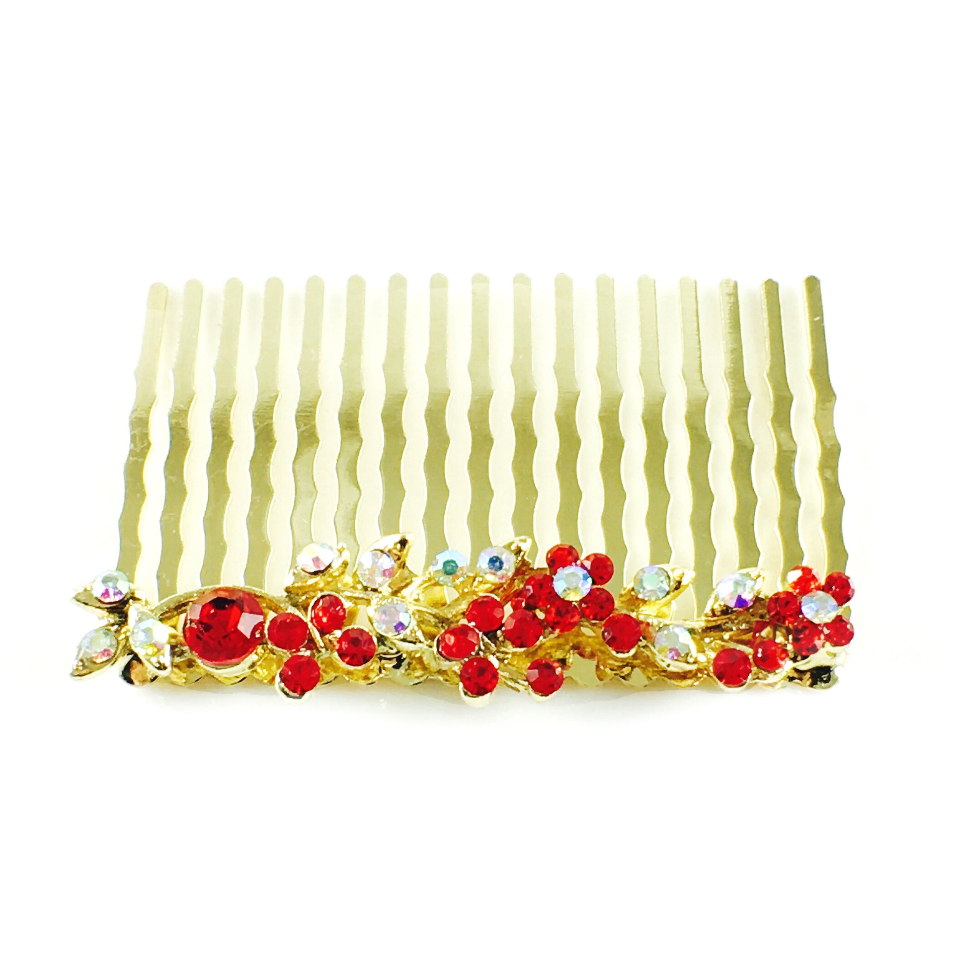 Hair Comb Rhinestone Crystal Vintage Simple Flower Gold Red, Hair Comb - MOGHANT