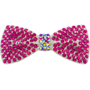 Bow Tie Barrette use Rhinestone Crystal silver base Pink Red Purple Blue Green Brown Clear AB, Barrette - MOGHANT