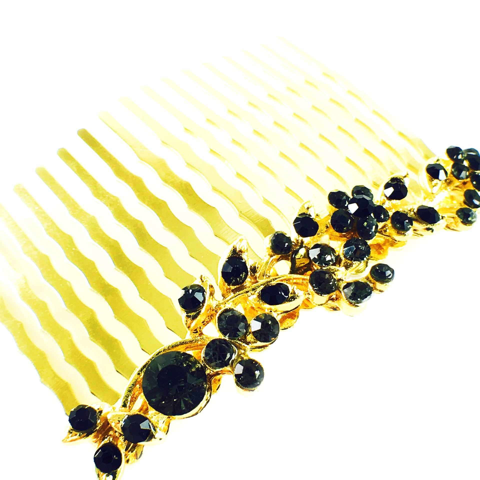 Hair Comb Rhinestone Crystal Vintage Simple Flower Gold Black, Hair Comb - MOGHANT