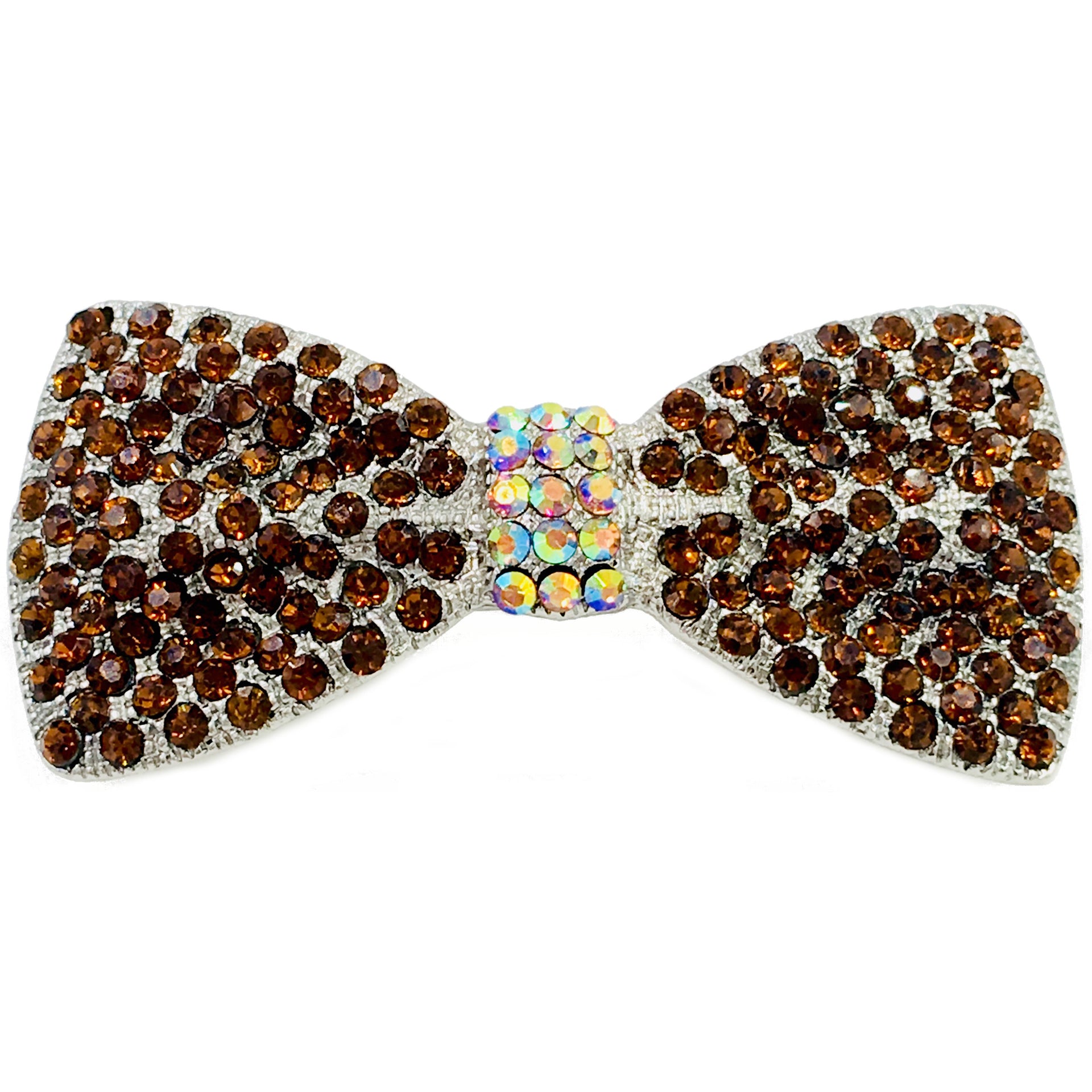 Bow Tie Barrette use Rhinestone Crystal silver base Pink Red Purple Blue Green Brown Clear AB, Barrette - MOGHANT