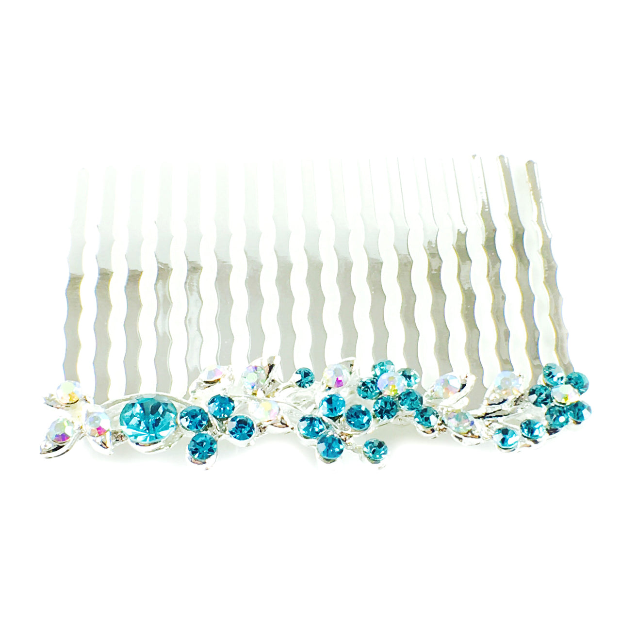 Hair Comb Rhinestone Crystal Vintage Simple Flower Silver Blue Sapphire, Hair Comb - MOGHANT