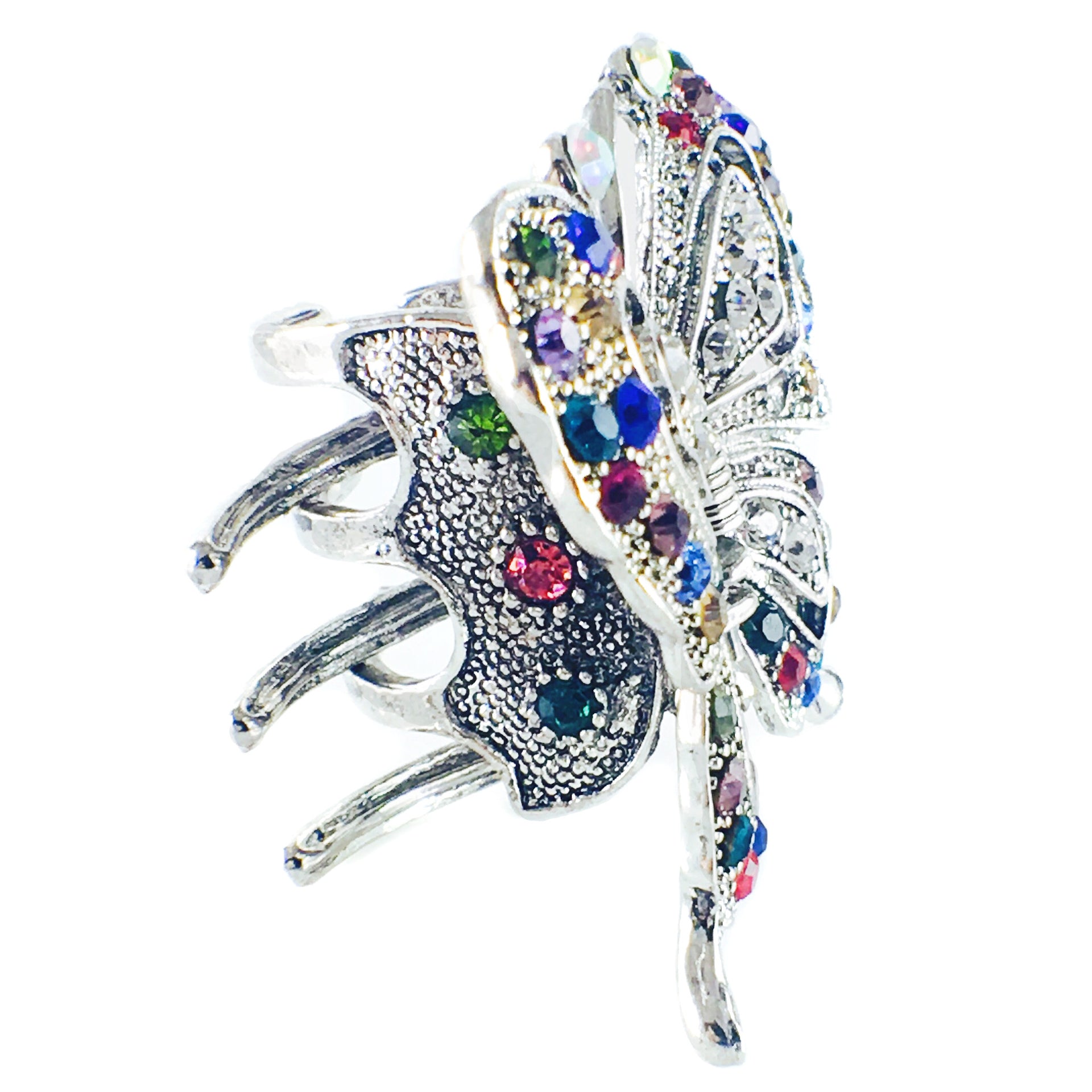 Butterfly Hair Claw Jaw Clip use Rhinestone Crystal Silver AB Multi Color, Hair Claw - MOGHANT