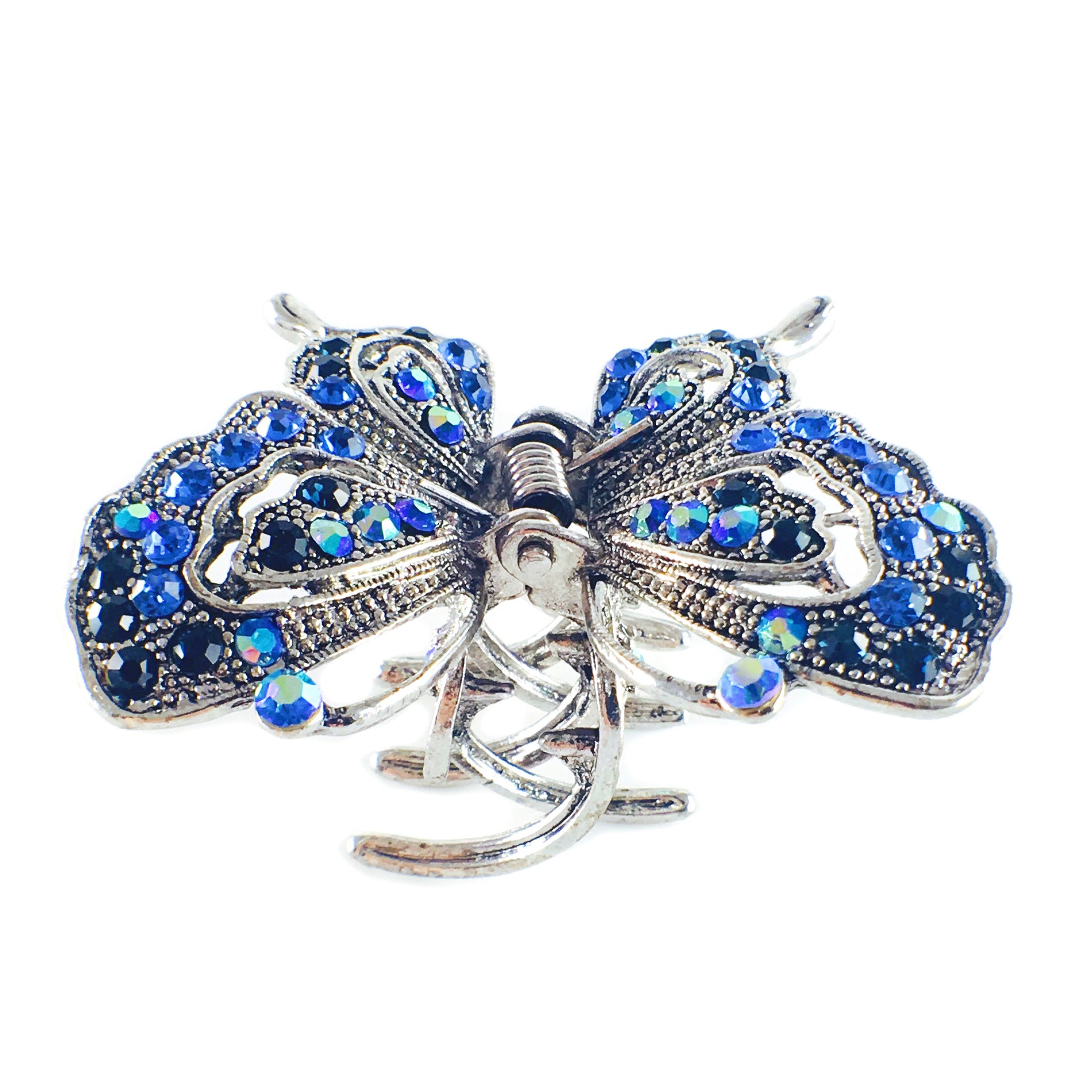 Butterfly Hair Claw Jaw Clip use Rhinestone Crystal Silver Blue Navy, Hair Claw - MOGHANT
