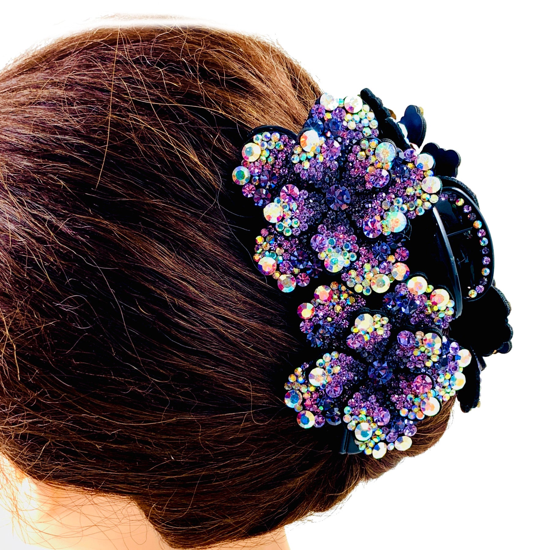 Yoko Handmade Leather Acrylic Flower Hair Claw JAW  use Swarovski Elemental Crystal Nave Blue Pink Green, Hair Claw - MOGHANT