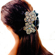 Yoko Handmade Leather Acrylic Flower Hair Claw JAW  use Swarovski Elemental Crystal Nave Blue Pink Green, Hair Claw - MOGHANT