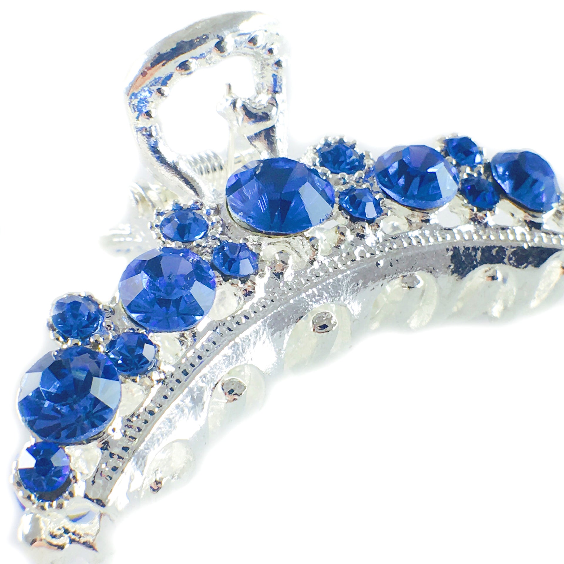Crescent Hair Claw Jaw Clip use Rhinestone Crystal Silver Blue Sapphire, Hair Claw - MOGHANT