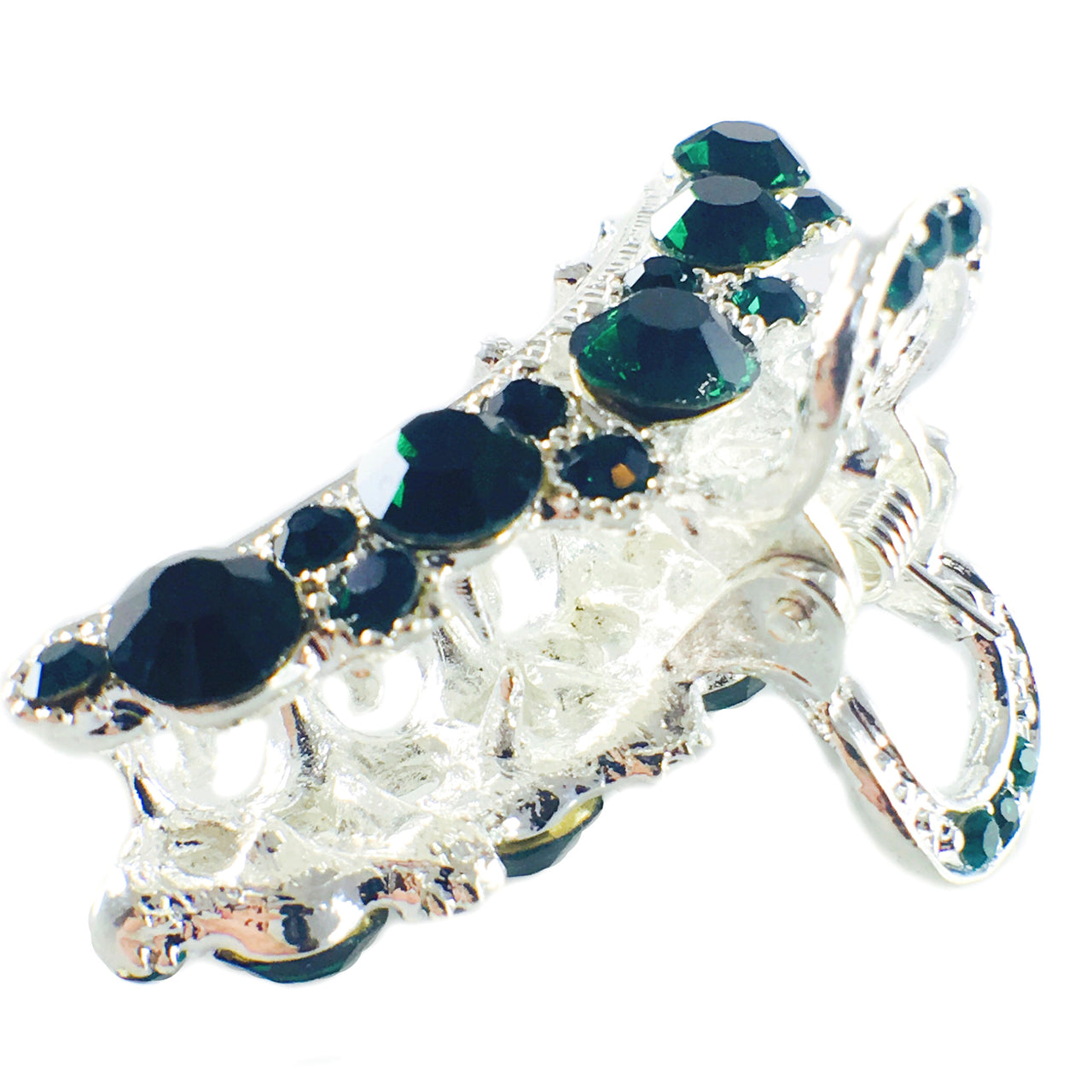 Crescent Hair Claw Jaw Clip use Rhinestone Crystal Silver Green Peacock, Hair Claw - MOGHANT