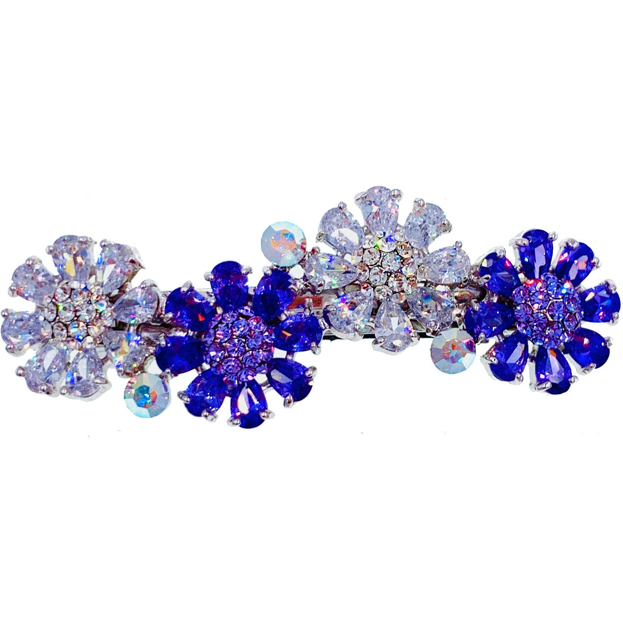 Drina Flower Barrette Cubic Zirconia CZ Crystal Swarovski Elementary Crystal, Barrette - MOGHANT