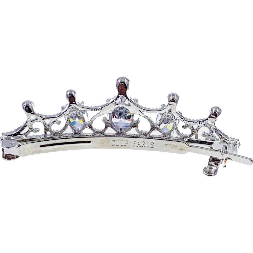 Rosaria Crown Tiara Barrette Hairpin Cubic Zirconia and Swarovski Elemental Crystals silver base clear purple pink navy blue, Barrette - MOGHANT