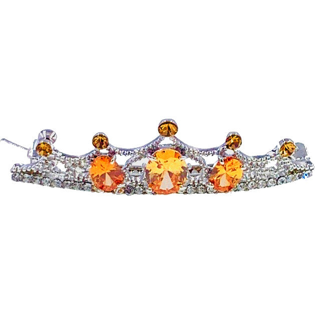 Rosaria Crown Tiara Barrette Hairpin Cubic Zirconia and Swarovski Elemental Crystals silver base clear purple pink navy blue, Barrette - MOGHANT