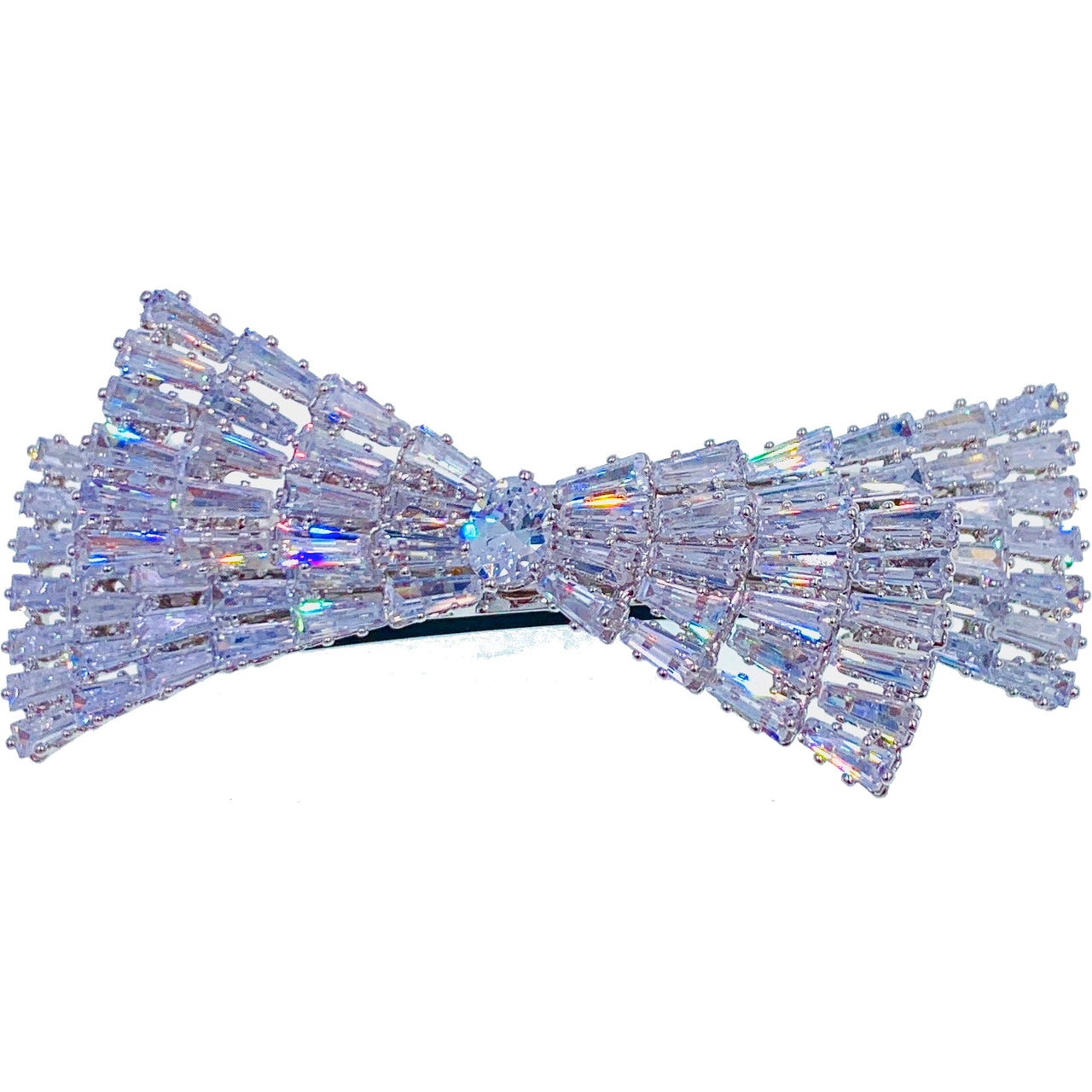 Nicole Large Glam Bow Barrette use Swarovski and Cubic Zirconia Crystal Silver Clear Wedding Bridal Prom Party, Barrette - MOGHANT