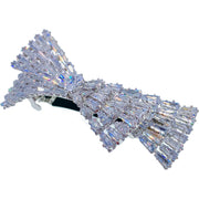Nicole Large Glam Bow Barrette use Swarovski and Cubic Zirconia Crystal Silver Clear Wedding Bridal Prom Party, Barrette - MOGHANT