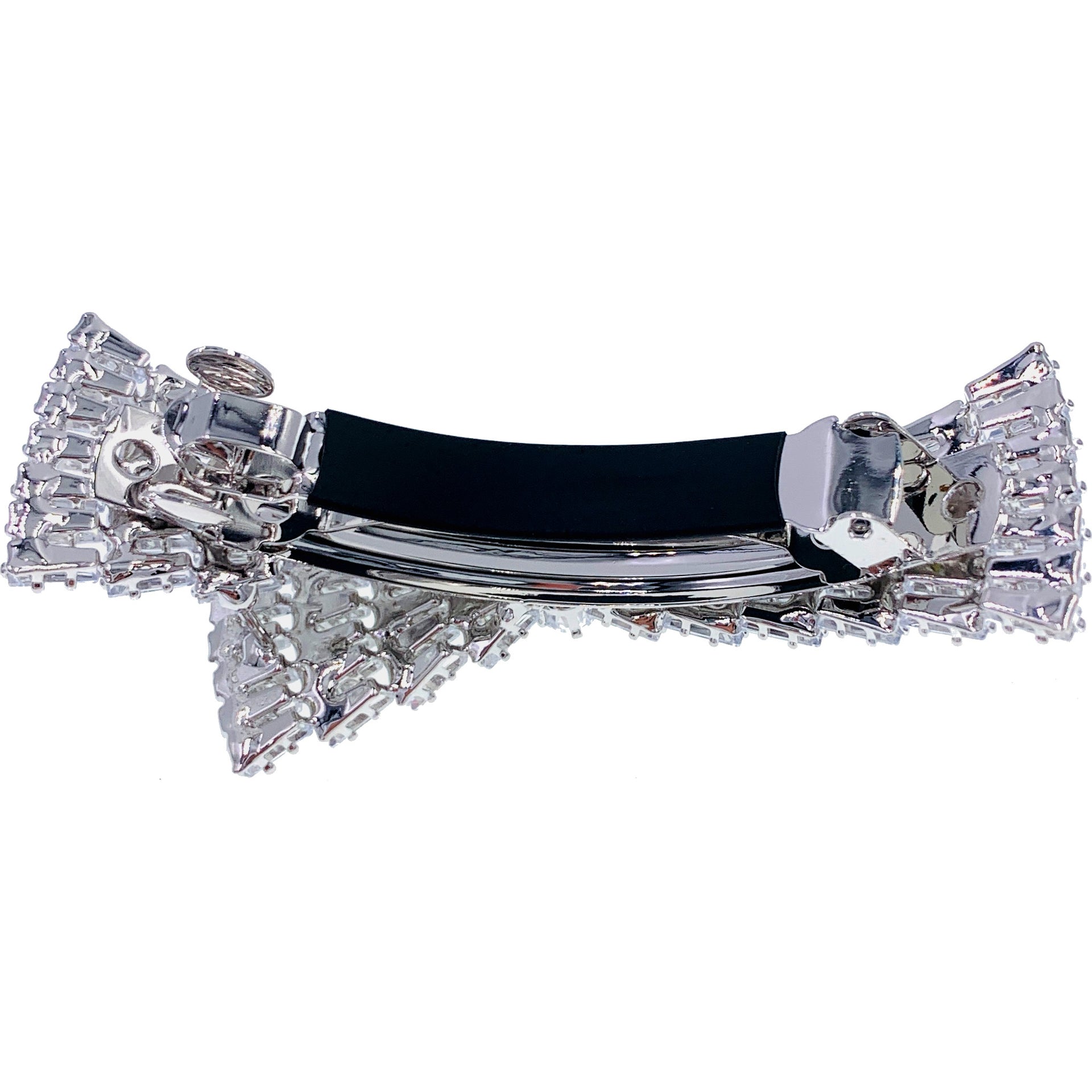 Nicole Large Glam Bow Barrette use Swarovski and Cubic Zirconia Crystal Silver Clear Wedding Bridal Prom Party, Barrette - MOGHANT