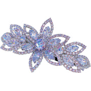 Alphonsine Glam Flower Barrette use Swarovski and Cubic Zirconia Crystal Silver Clear Wedding Bridal Prom Gift, Barrette - MOGHANT