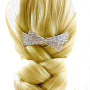 Nicole Large Glam Bow Barrette use Swarovski and Cubic Zirconia Crystal Silver Clear Wedding Bridal Prom Party, Barrette - MOGHANT