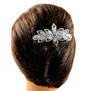 Alphonsine Glam Flower Barrette use Swarovski and Cubic Zirconia Crystal Silver Clear Wedding Bridal Prom Gift, Barrette - MOGHANT