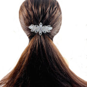 Alphonsine Glam Flower Barrette use Swarovski and Cubic Zirconia Crystal Silver Clear Wedding Bridal Prom Gift, Barrette - MOGHANT